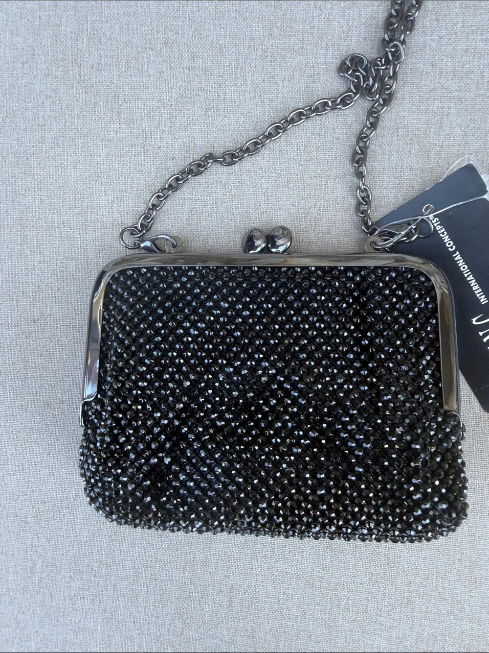INC black Beaded Chain mini clutch purse NEW